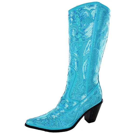 Devine Lux Tall Sequin and Embroidered Boots with Zipper Closure