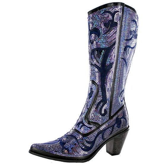 Devine Lux Tall Sequin and Embroidered Boots with Zipper Closure