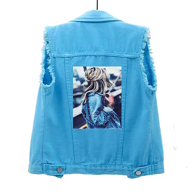 Devine Lux Ladies Denim Vest with Three Dimensional Applique Sewn on to the back