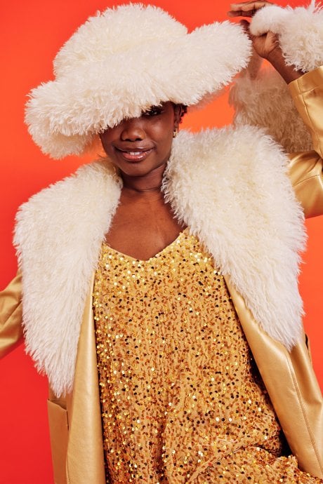Devine Lux Yellow Oversized Bamboo Fur Hat