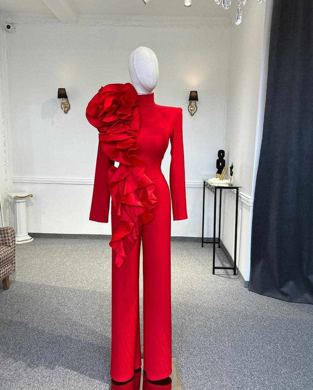 Devine Lux Custom Made Red Frill Shoulder Formal JumpsuitIndulge in the epitome of elegance with the Devine Lux Red Frill Shoulder Formal Jumpsuit. 🌹 Embody sophistication and grace with every step in this exquisite pieceDeVine Lux Clothing & ApparelDevine Lux Red Frill Shoulder Formal Dresses