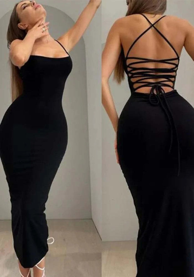 Devine Lux Backless Lace-Up Solid DressThis Women Spring Summer Sexy Backless Lace-Up Solid Dress Design Made Of High Quality Polyster And Spandex Material. It Come With Good Stretch And Wearing ComfortabDeVine Lux Clothing & ApparelDevine Lux Backless Lace-