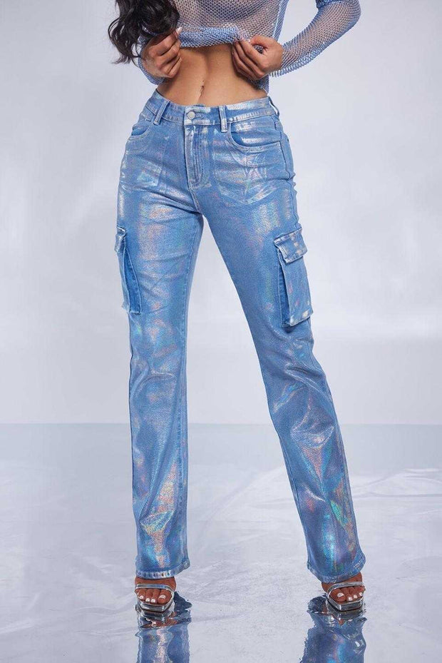 Devine Lux Woman Wearing Classic Blue Jeans