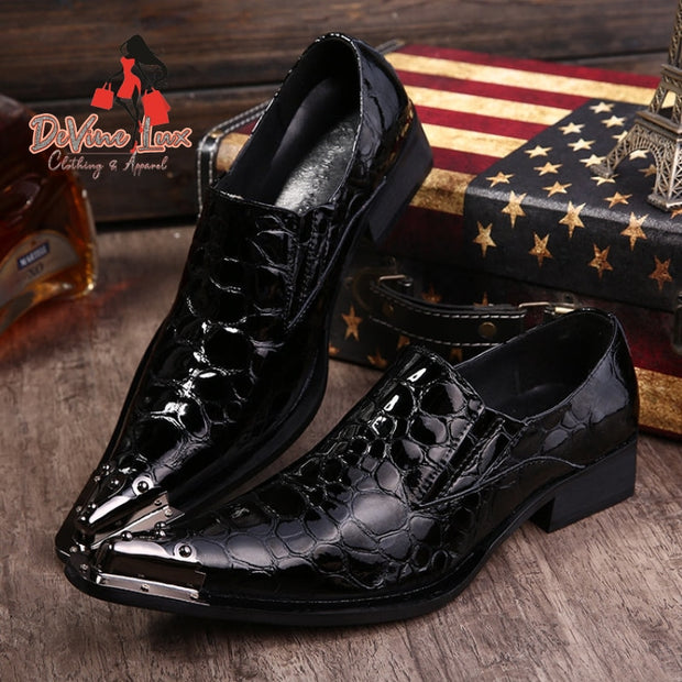 DeVine Lux Black Patent Leather Men's Pointed Toe Dress Shoes Metal Tip Studded Classic Slip On Shop4993264 Store
