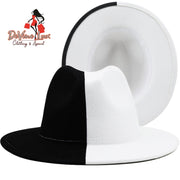 DeVine Lux Black White Patchwork Wool Felt Jazz Fedora Hat Women Unisex Wide Brim jiangxihuitian Official Store