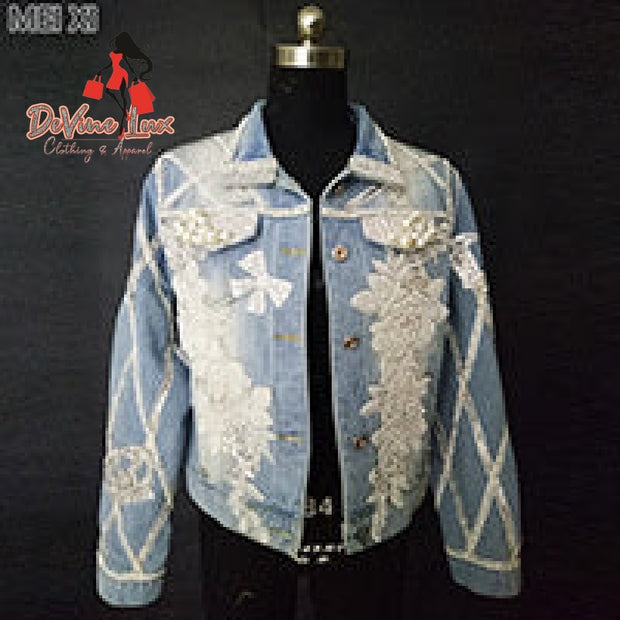 DeVine Lux Blue Jean Jacket Pearl Rhinestone Jacket Oriental dance clothes Store Store