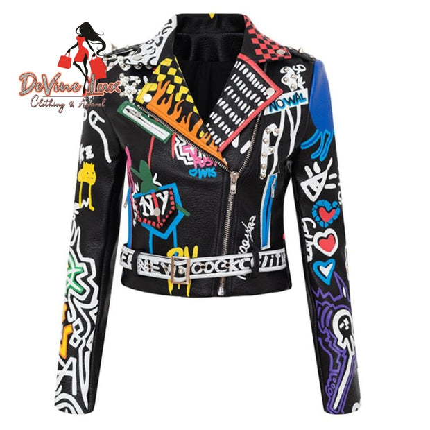 Devine Lux Colorful Print Biker Jackets and Coats PUNK Streetwear jacket Aliexpress