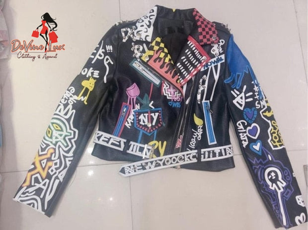 Devine Lux Colorful Print Biker Jackets and Coats PUNK Streetwear jacket Aliexpress