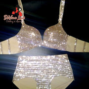 Devine Lux Custom Made Bikini Set Women Bling Diamante Carnival Bra Crop Top Crystal Panties Rave Festival Bikini Sets ChranHandMade Store
