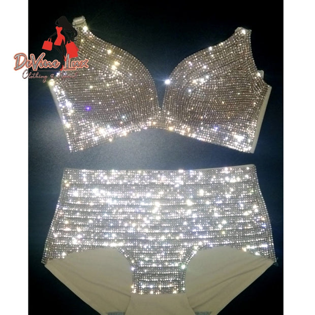 Devine Lux Custom Made Bikini Set Women Bling Diamante Carnival Bra Crop Top Crystal Panties Rave Festival Bikini Sets ChranHandMade Store