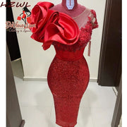 Devine Lux Custom Made Bling Red Sequins Mermaid Prom Dresses Scoop Short Sleeves Flowers Sweety_Wedding Store