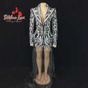 Devine Lux Custom Made Diamond Blazers Women Elegant Stylish Printed Rhinestones Mesh Tailing Slim Coat TopHot Store