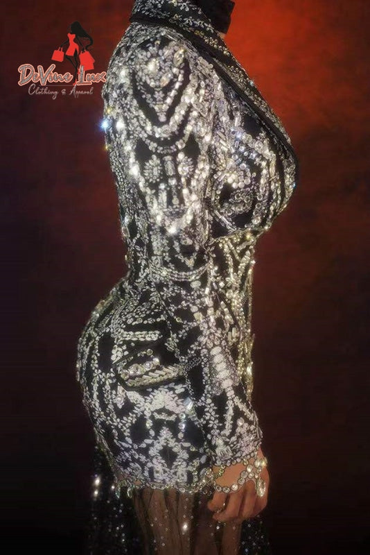 Devine Lux Custom Made Diamond Blazers Women Elegant Stylish Printed Rhinestones Mesh Tailing Slim Coat TopHot Store