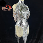 Devine Lux Custom Made fashion Silver dress sequin fringe backless Off shoulder Mirror pole dance clothing ZIMO Show Costumes Store