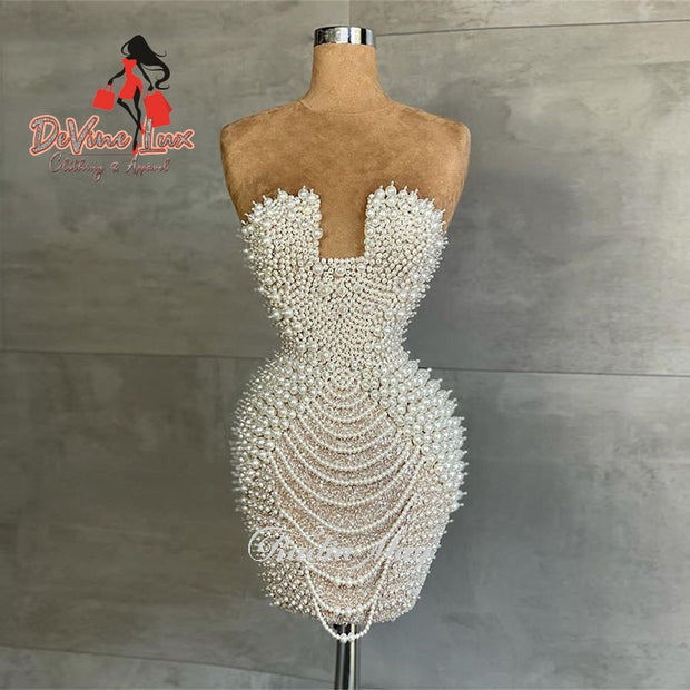 Devine Lux Custom Made Full Pearls Luxury Short Prom Dress Radia May Official Store