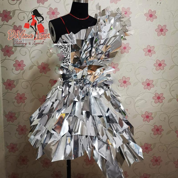 Devine Lux Custom Made Future Technology silver dress model catwalk stage show parade theme stage dance costume Beauty Lover Store
