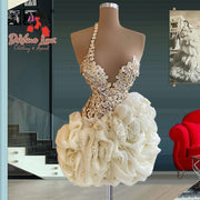 Devine Lux Custom Made Light Champagne Ruffles Tiered Short Sexy Cocktail Dress Floria Dress Store