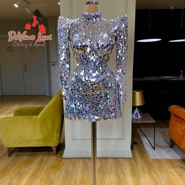 Devine Lux Custom Made Luxury Silver Homecoming Dress Vintage Short Length Cocktail Dress High Neck ALL Evening Store