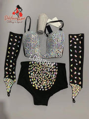 Devine Lux Custom Made Sparkly Rhinestones Bra Shorts Women Set Stage Wear (Headdress+Necklace+Gloves+Bikini) Dance Outfit TopHot Store