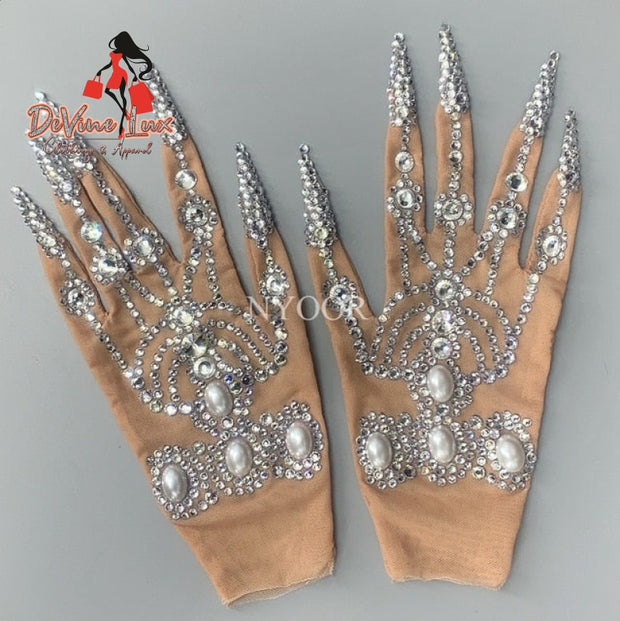Devine Lux Luxurious Rhinestone Pearls Gloves Women AliExpress
