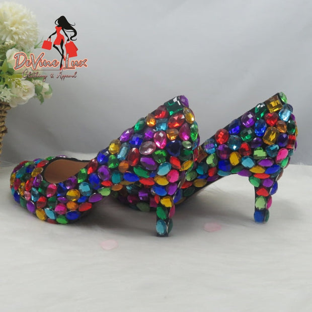 Devine Lux Multicolor Big Crystal Wedding Shoes With Matching Bags BaoYaFang Shoe Store