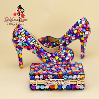 Devine Lux Multicolor Big Crystal Wedding Shoes With Matching Bags BaoYaFang Shoe Store