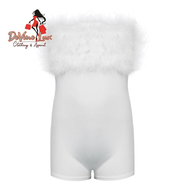 Tassel Stitching Party Evening Playsuits White Fur Sexy Club Outfit BIIKPIIK Store