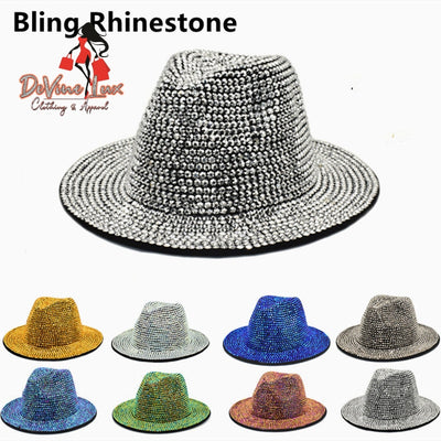 Devine Lux Women Bling Rhinestone Fedora Hat Simple Wide Brim Tangyiwansui Store