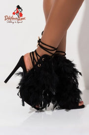 Devine Lux Women's Black Feather Sandals Ostrich Hair Decoration Fur Thin High Heel EMMAKING Store