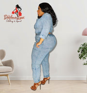 Devine Lux Plus Size Women Clothing Sexy Slanted Shoulder Stitching Cutout Top Slim Pants Denim SOMOIA WOMAN Store